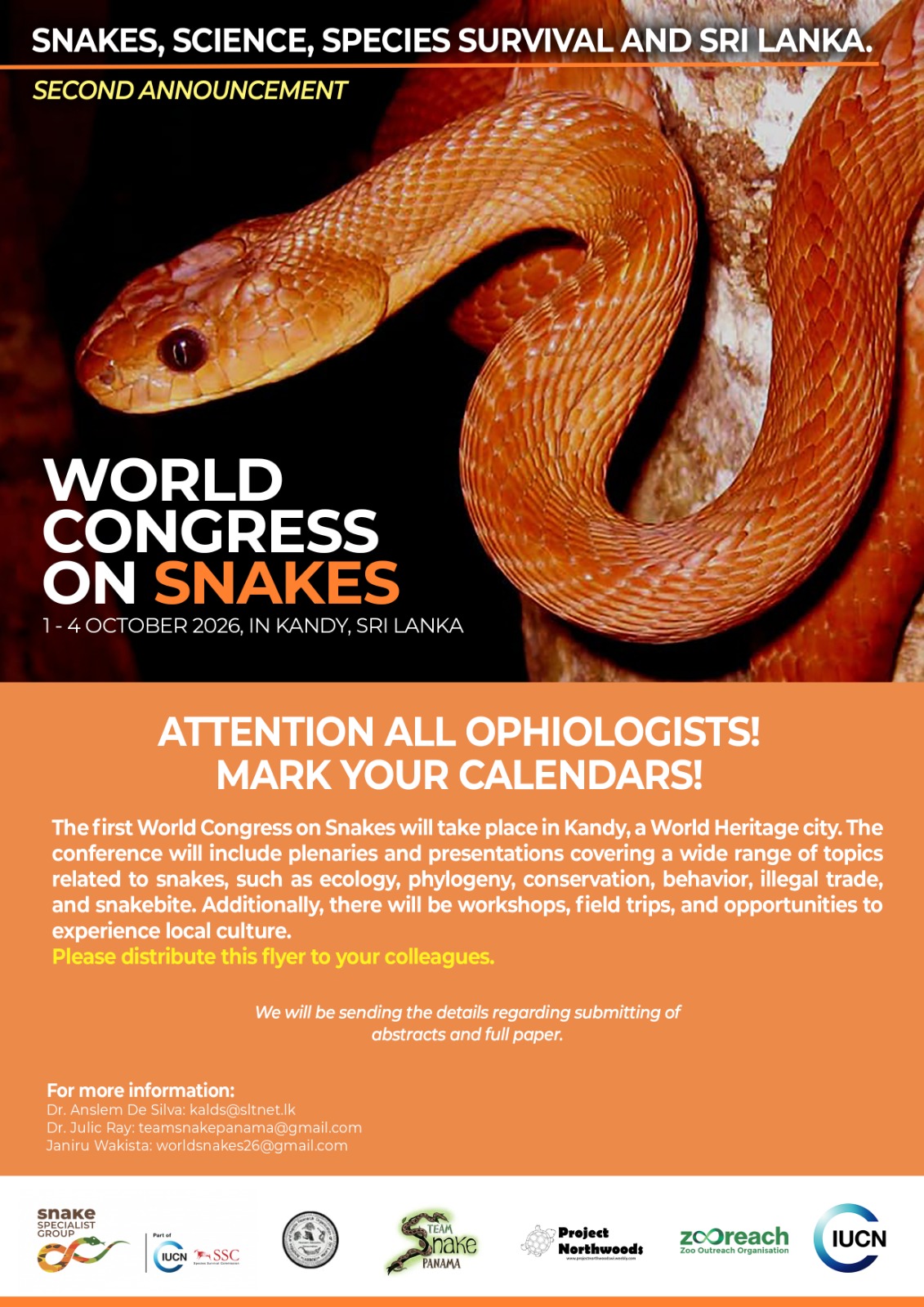 2nd Announcement - World Congress on Snakes 2026